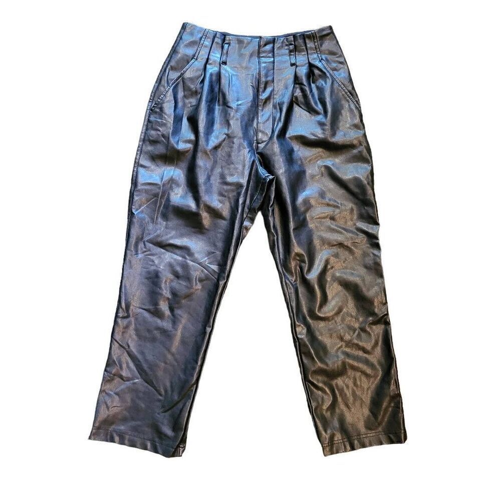 Abercrombie & Fitch Pants Women's Medium Black Vegan Leather Paperbag Pleated